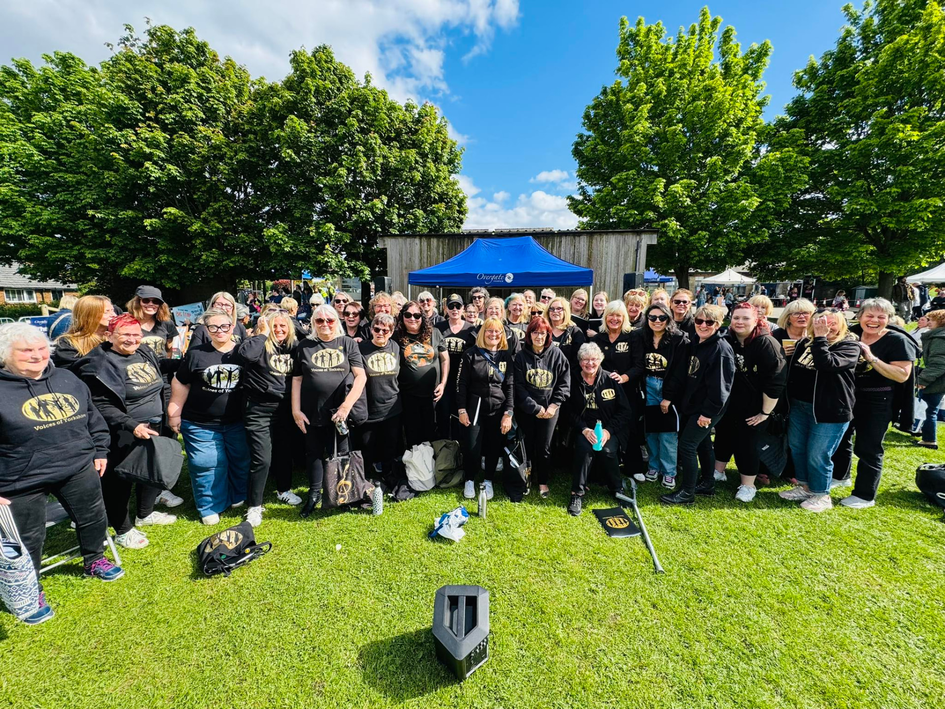 VOY members posing together on the grass at an outdoor charity event